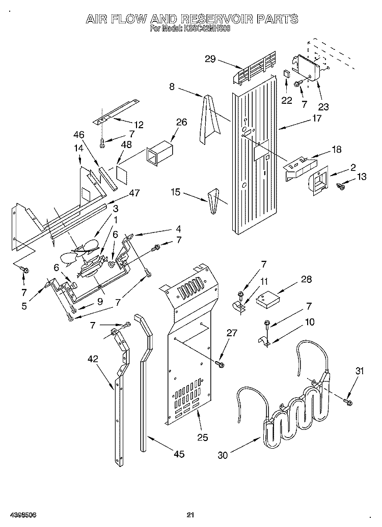 AIR FLOW AND RESERVOIR Diagram and Parts List for KSSC42MHS00  KitchenAid Refrigerator