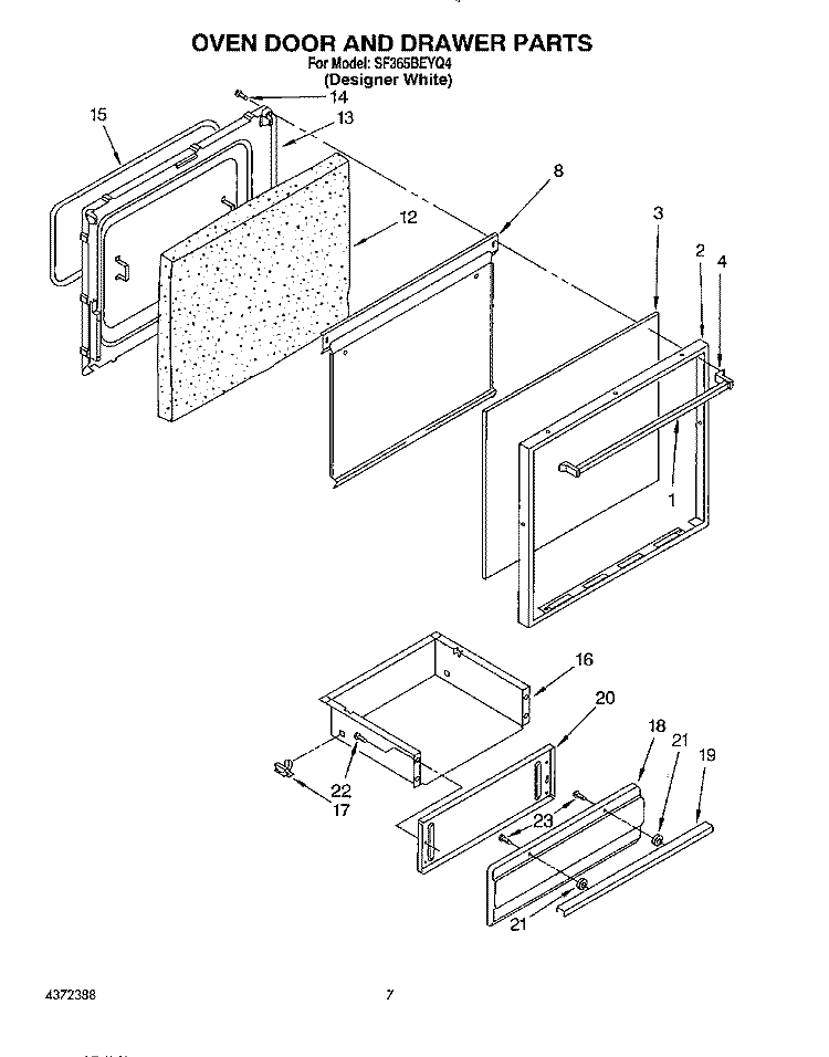 OVEN DOOR AND DRAWER Diagram and Parts List for SF365BEYQ4  Whirlpool Range
