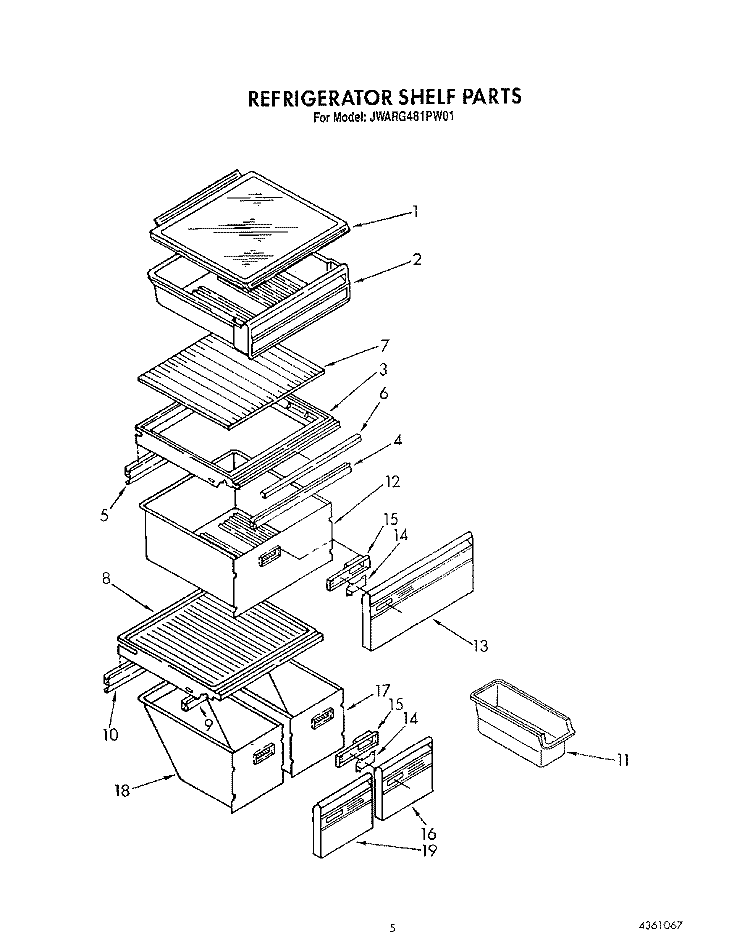 REFRIGERATOR SHELF Diagram and Parts List for JWARG481PW01  Whirlpool Refrigerator