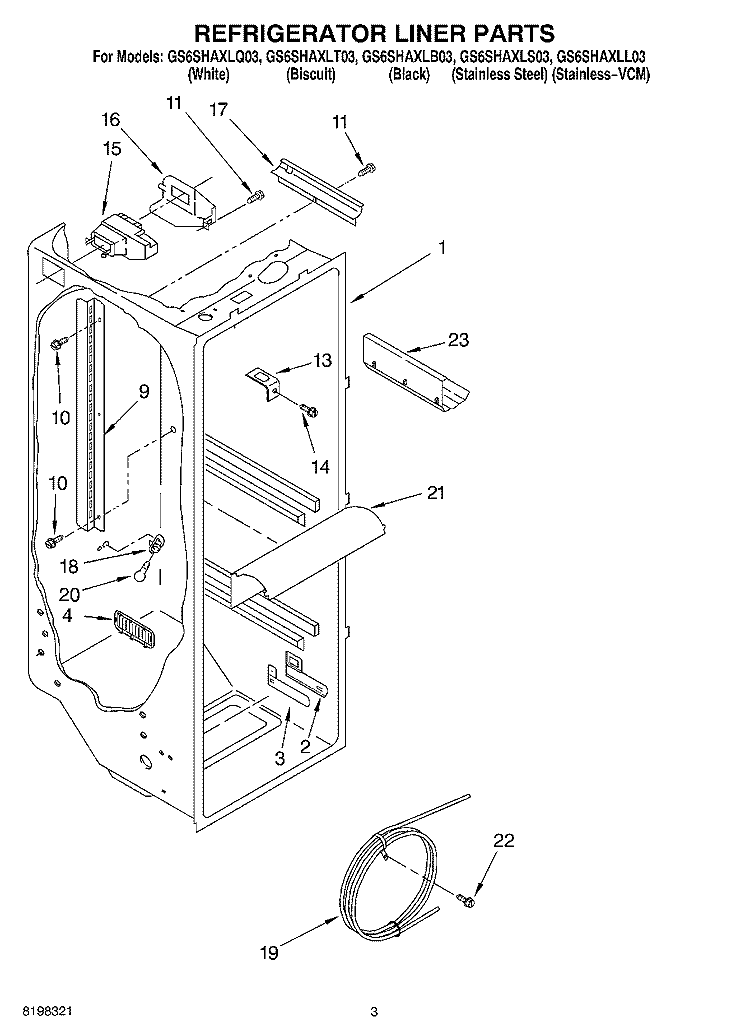 REFRIGERATOR LINER PARTS Diagram and Parts List for GS6SHAXLS03  Whirlpool Refrigerator
