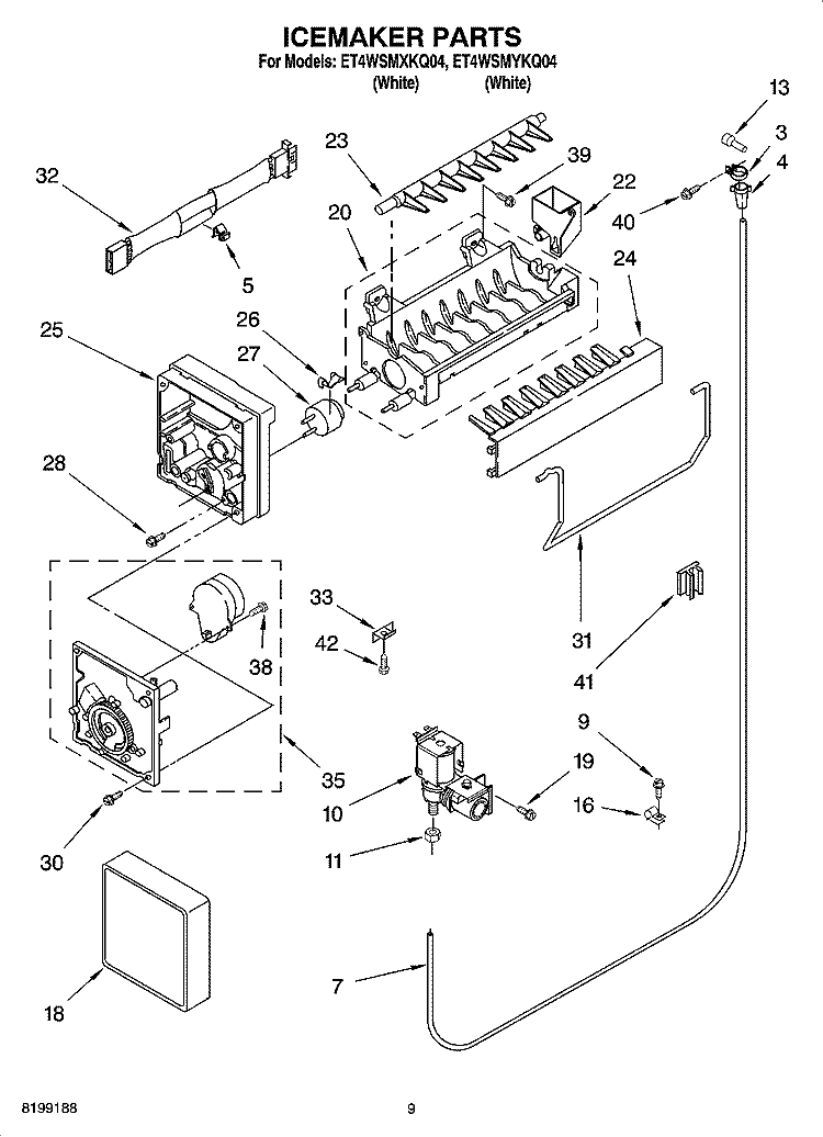 ICEMAKER PARTS Diagram and Parts List for ET4WSMXKQ04  Whirlpool Refrigerator