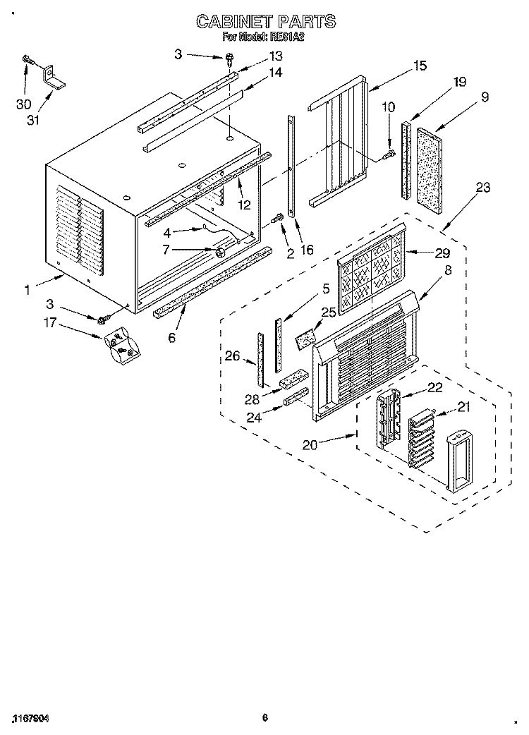 CABINET Diagram and Parts List for RE81A2  Whirlpool Air Conditioner