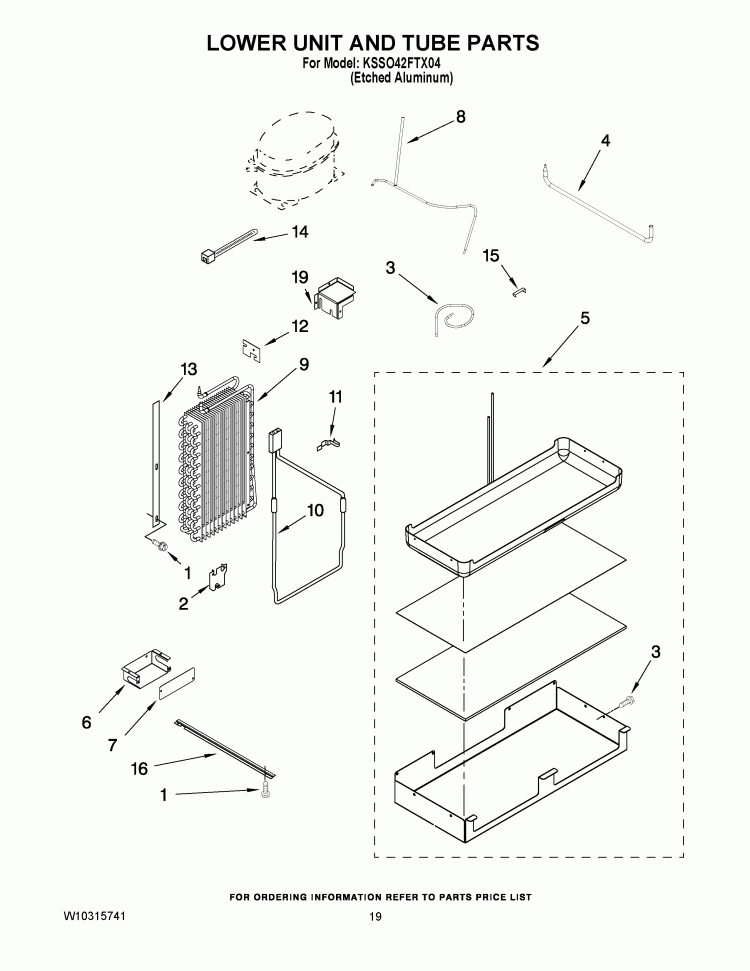 LOWER UNIT AND TUBE PARTS Diagram and Parts List for KSSO42FTX04  KitchenAid Refrigerator