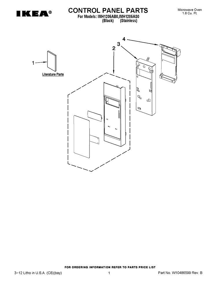 CONTROL PANEL PARTS Diagram and Parts List for IMH1205AS0  Whirlpool Microwave