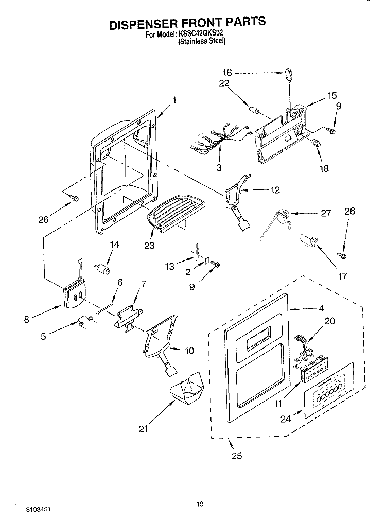 DISPENSER AND FRONT PARTS Diagram and Parts List for KSSC42QKS02  KitchenAid Refrigerator