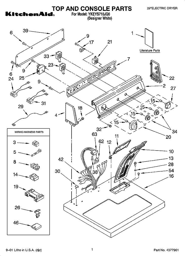 TOP AND CONSOLE PARTS Diagram and Parts List for YKEYS710JQ0  KitchenAid Dryer