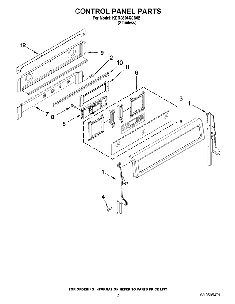 CONTROL PANEL PARTS Diagram and Parts List for KDRS505XSS02  KitchenAid Range