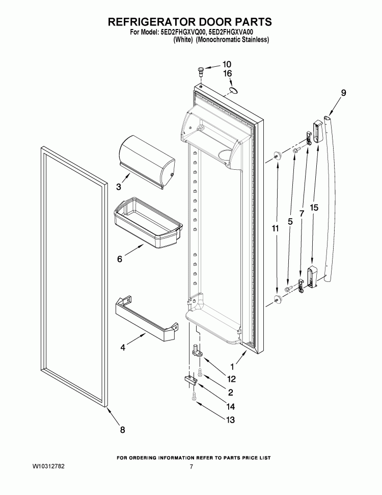 REFRIGERATOR DOOR PARTS Diagram and Parts List for 5ED2FHGXVQ00  Whirlpool Refrigerator