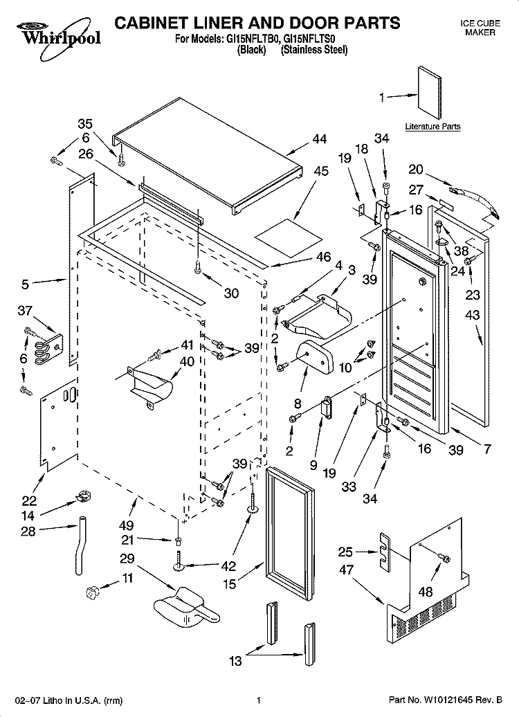 CABINET LINER AND DOOR PARTS Diagram and Parts List for GI15NFLTS0  Whirlpool Ice Maker