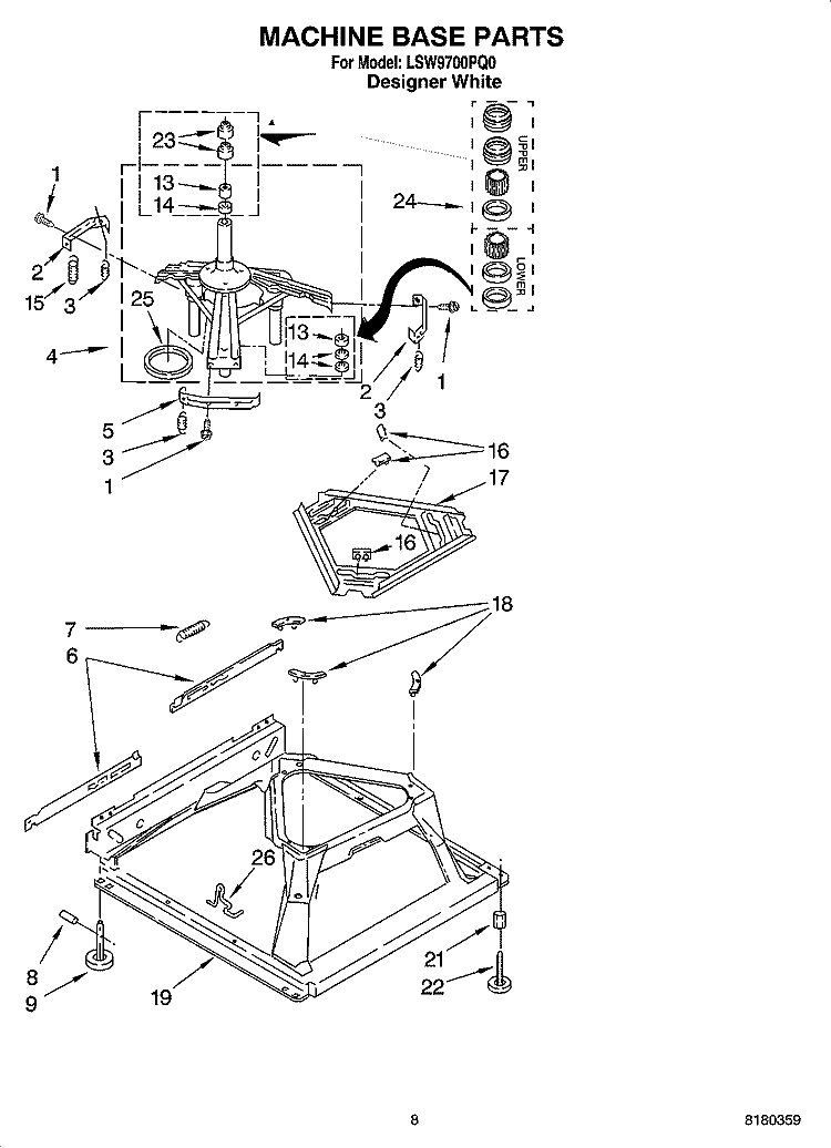 MACHINE BASE PARTS Diagram and Parts List for LSW9700PQ0  Whirlpool Washer