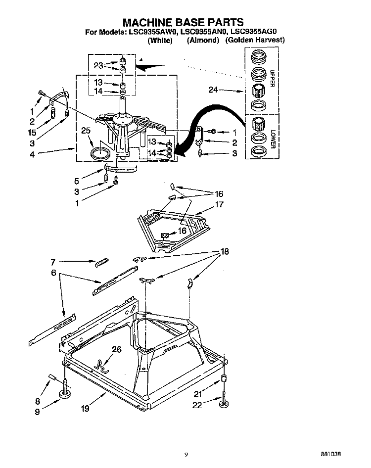 MACHINE BASE Diagram and Parts List for LSC9355AW0  Whirlpool Washer