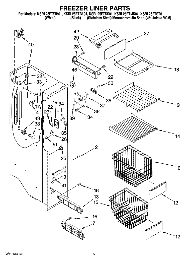 FREEZER LINER PARTS Diagram and Parts List for KSRL25FTSS01  KitchenAid Refrigerator