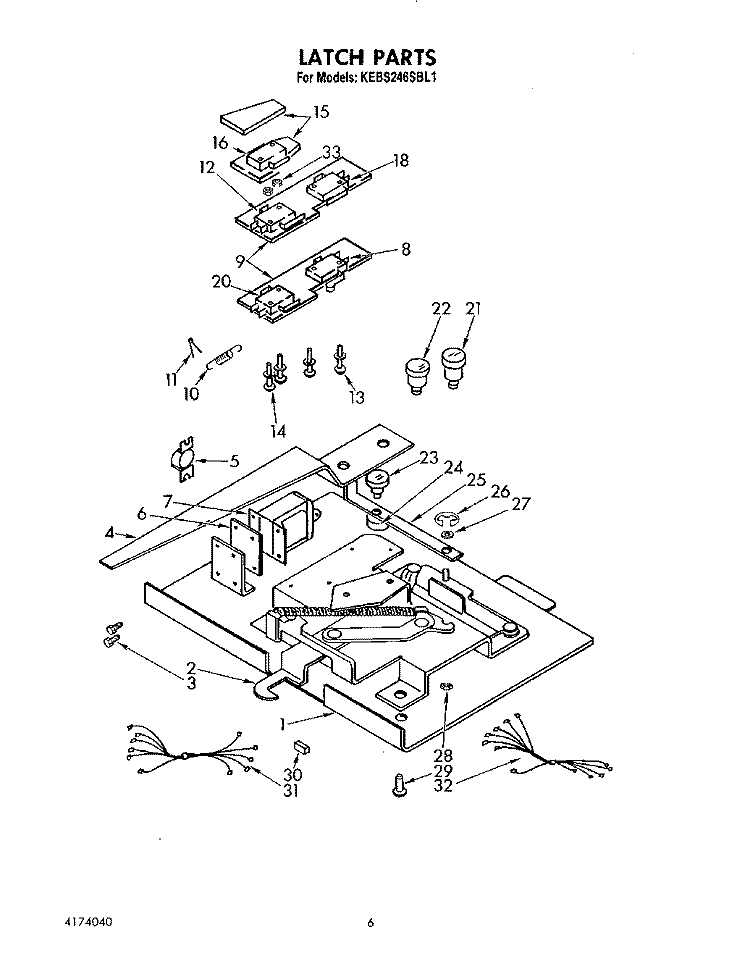 LATCH Diagram and Parts List for KEBS246SBL1  KitchenAid Wall Oven