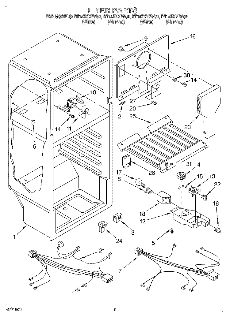 LINER, LIT/OPTIONAL Diagram and Parts List for RT14ZKXFN02  Roper Refrigerator