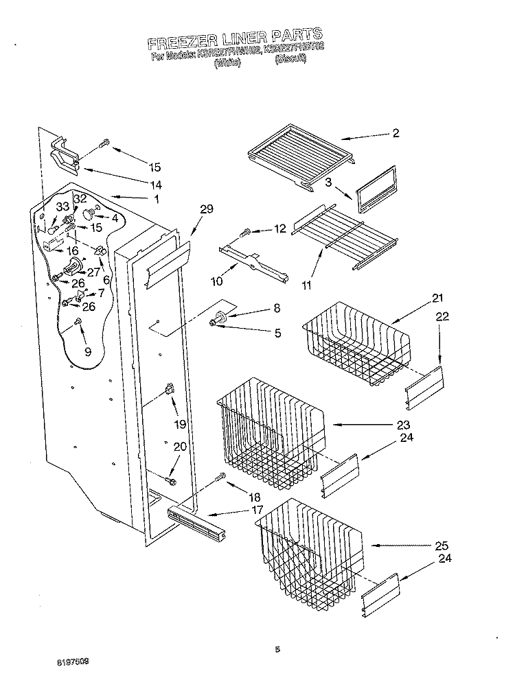 FREEZER LINER Diagram and Parts List for KSRE27FHBT02  KitchenAid Refrigerator
