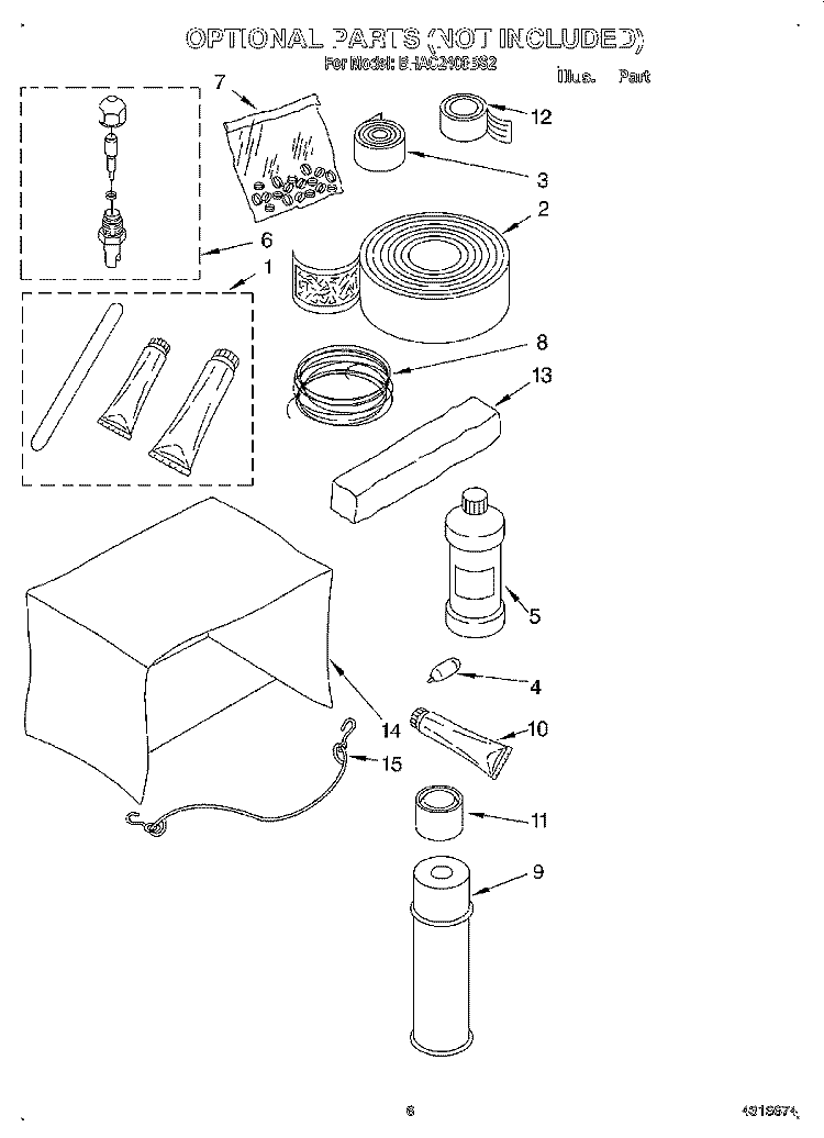 OPTIONAL Diagram and Parts List for BHAC2400BS2  Whirlpool Air Conditioner