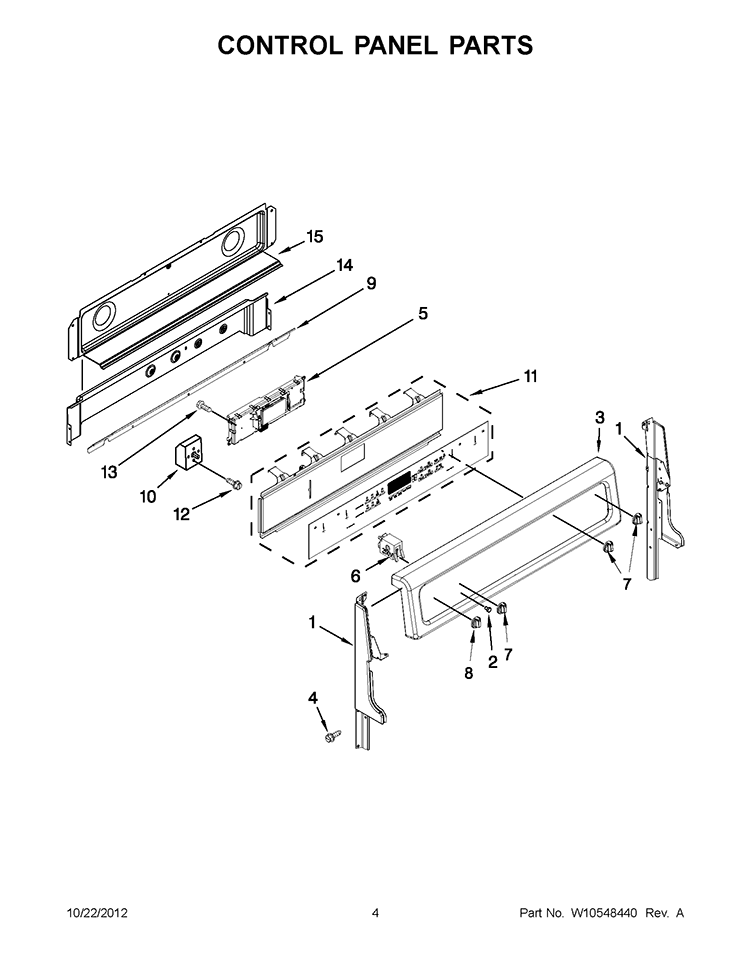 CONTROL PANEL PARTS Diagram and Parts List for GGE388LXQ03  Whirlpool Range