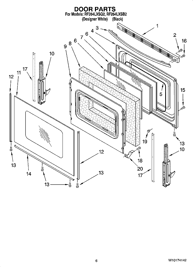 DOOR PARTS, OPTIONAL PARTS (NOT INCLUDED) Diagram and Parts List for RF264LXSB2  Whirlpool Range