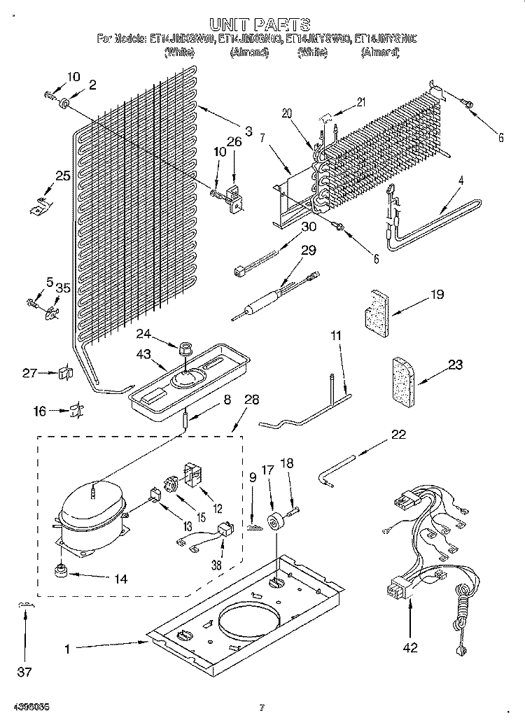 UNIT Diagram and Parts List for ET14JMXGN00  Whirlpool Refrigerator