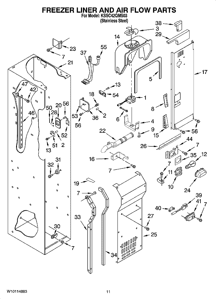 FREEZER LINER AND AIR FLOW PARTS Diagram and Parts List for KSSC42QMS03  KitchenAid Refrigerator