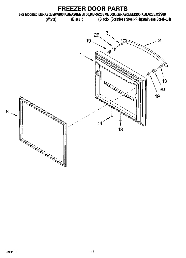 FREEZER DOOR PARTS Diagram and Parts List for KBRA20EMBT00  KitchenAid Refrigerator