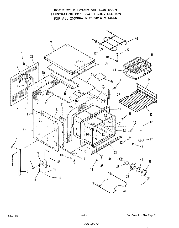 LOWER BODY Diagram and Parts List for 2055B1A  Roper Range