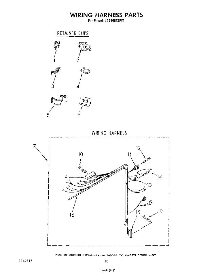 WIRING HARNESS Diagram and Parts List for LA7800XSW1  Whirlpool Washer