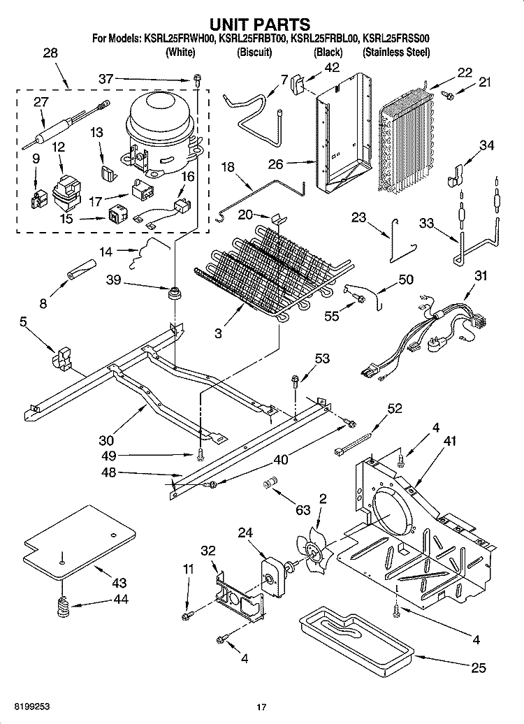 UNIT PARTS Diagram and Parts List for KSRL25FRBT00  KitchenAid Refrigerator