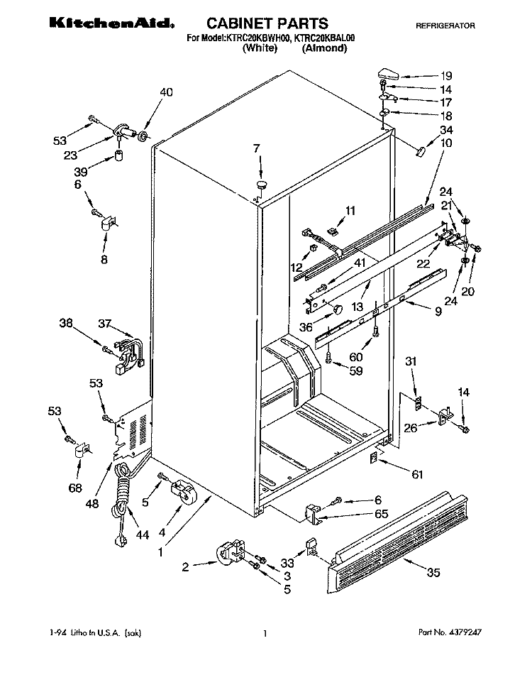 CABINET Diagram and Parts List for KTRC20KBAL00  Whirlpool Refrigerator