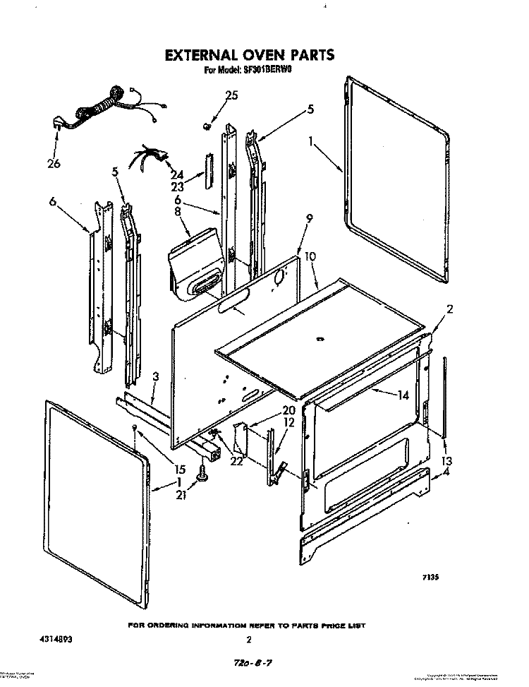 EXTERNAL OVEN Diagram and Parts List for SF301BERW0  Whirlpool Range