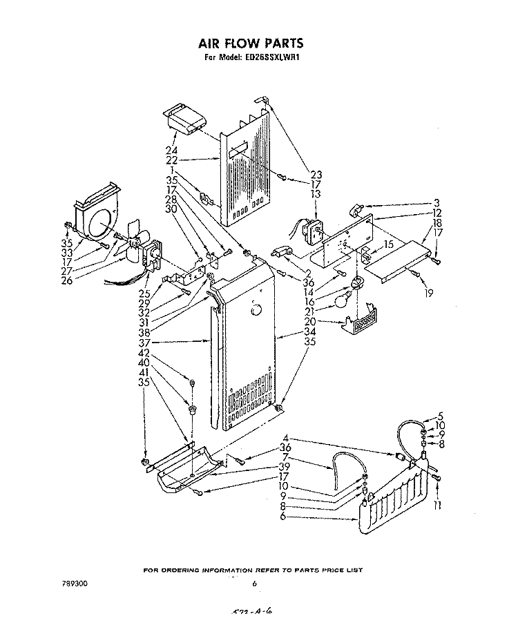 AIR FLOW Diagram and Parts List for ED26SSXLWR1  Whirlpool Refrigerator
