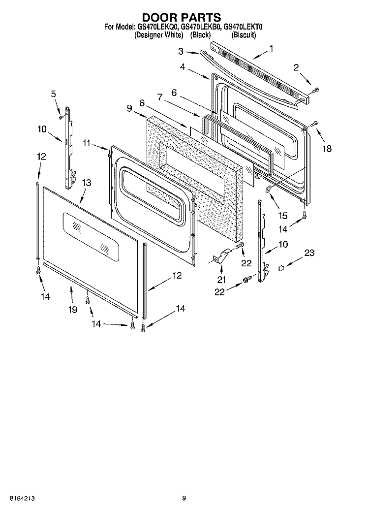 DOOR PARTS, MISCELLANEOUS PARTS Diagram and Parts List for GS470LEKB0  Whirlpool Range