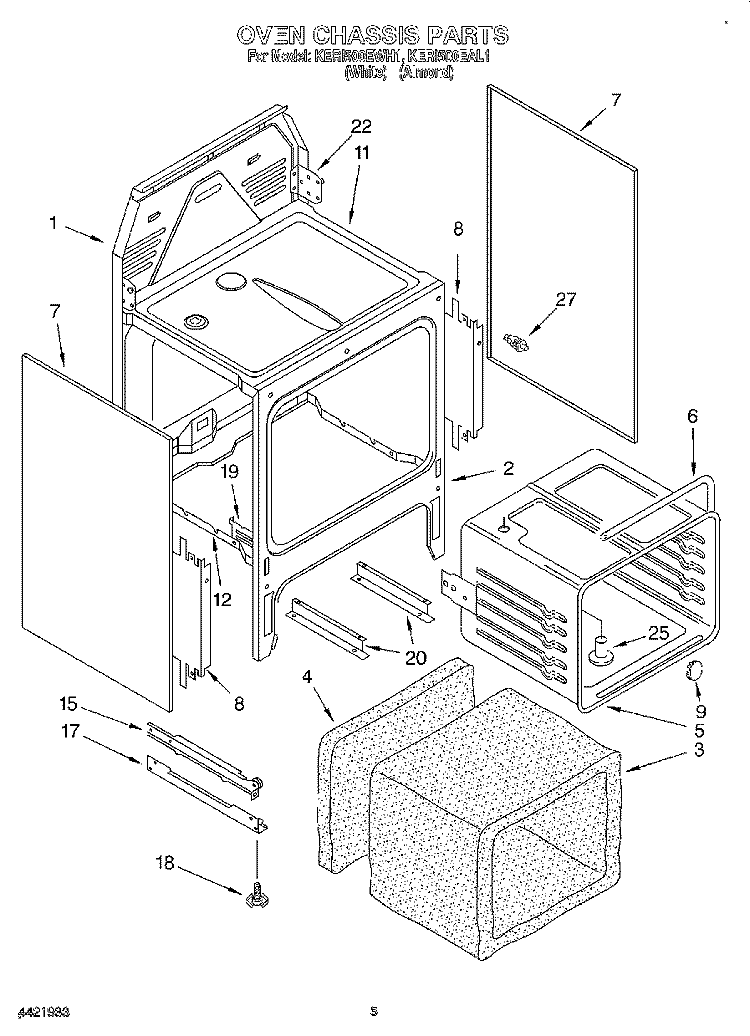 OVEN CHASSIS Diagram and Parts List for KERI500EWH1  KitchenAid Range