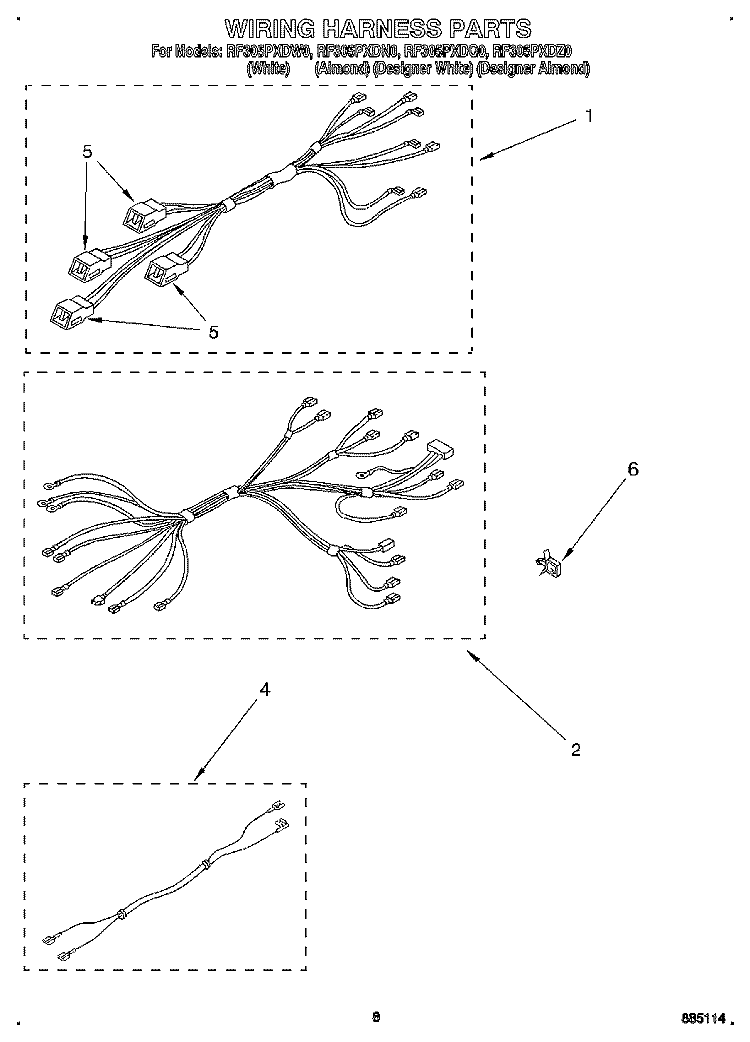 WIRING HARNESS, OPTIONAL Diagram and Parts List for RF305PXDZ0  Whirlpool Range