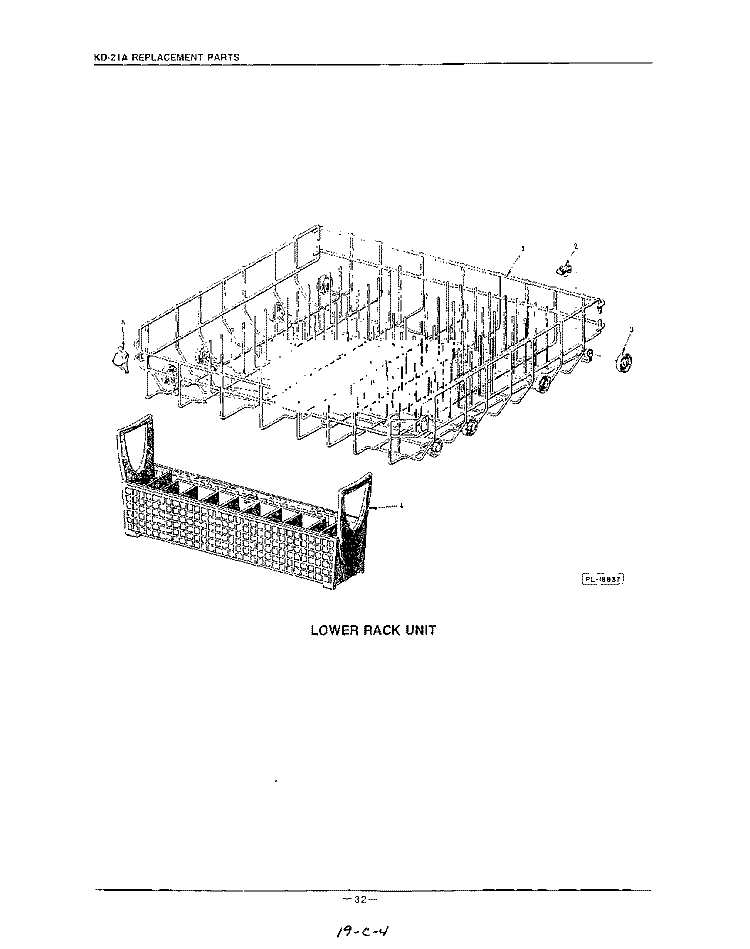 LOWER RACK Diagram and Parts List for KDC21A  KitchenAid Dishwasher