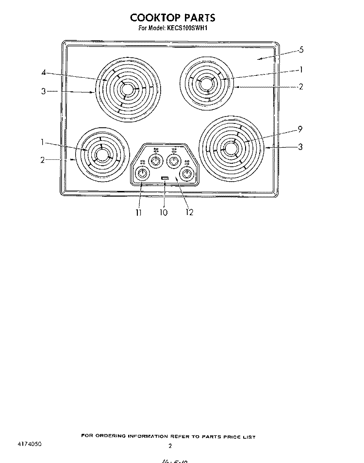 SECTION Diagram and Parts List for KECS100SWH1  KitchenAid Cooktop