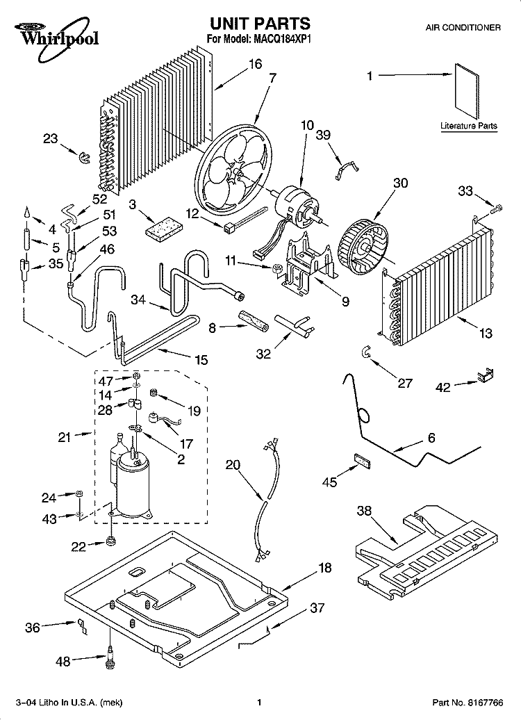 UNIT PARTS Diagram and Parts List for MACQ184XP1  Whirlpool Air Conditioner