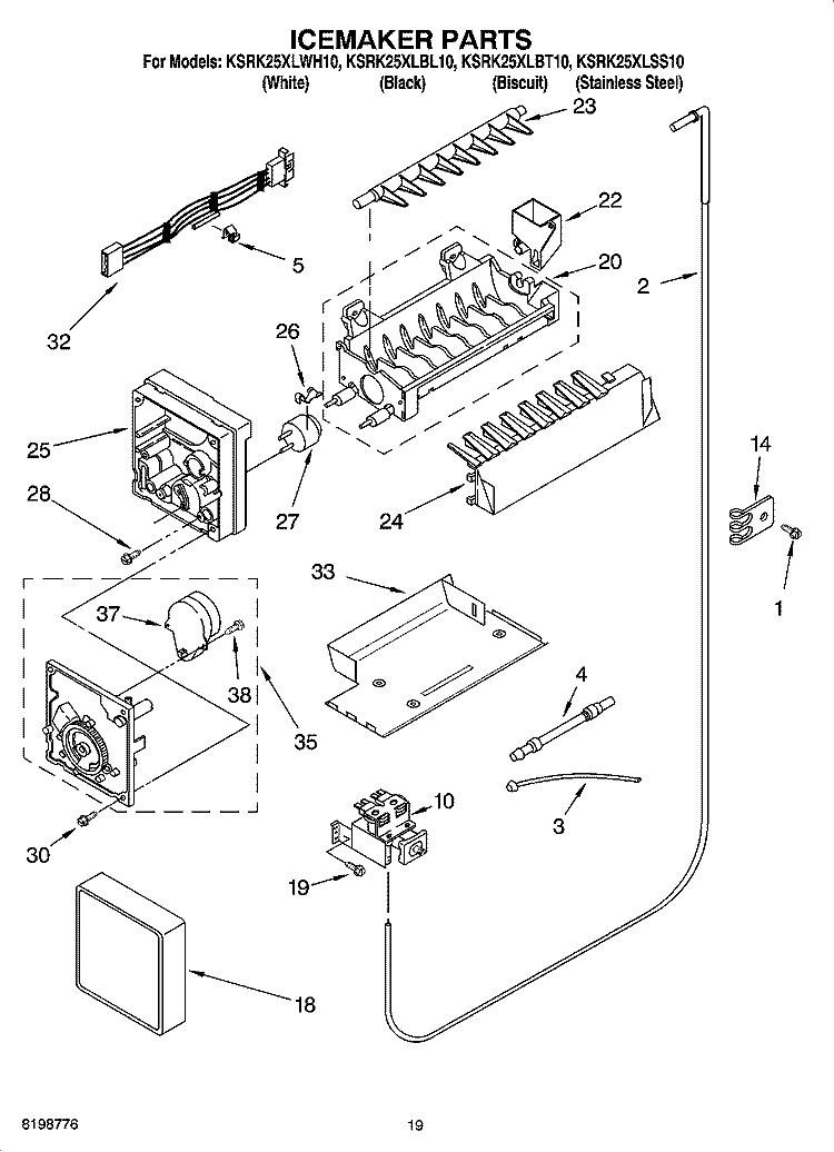 ICEMAKER PARTS, PARTS NOT ILLUSTRATED Diagram and Parts List for KSRK25XLSS10  KitchenAid Refrigerator