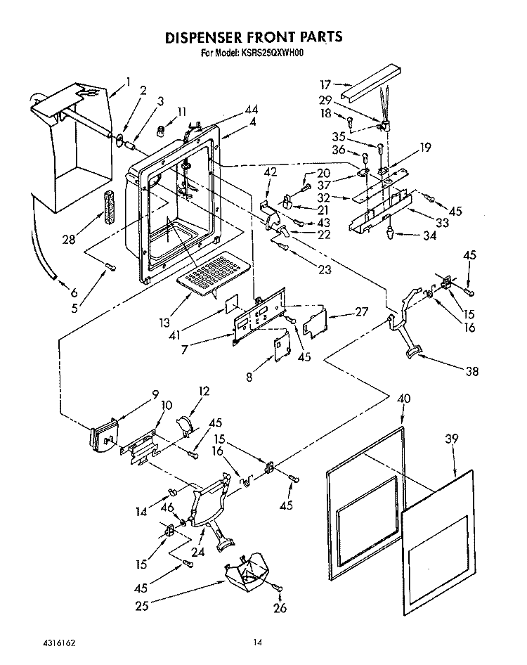 DISPENSER FRONT Diagram and Parts List for KSRS25QXAL00  KitchenAid Refrigerator