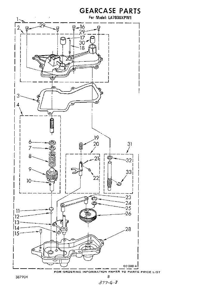 GEARCASE Diagram and Parts List for LA7800XPW1  Whirlpool Washer