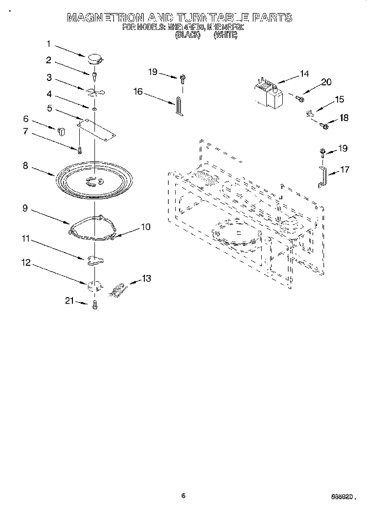 MAGNETRON AND TURNTABLE Diagram and Parts List for MHE14RFQ0  Roper Microwave