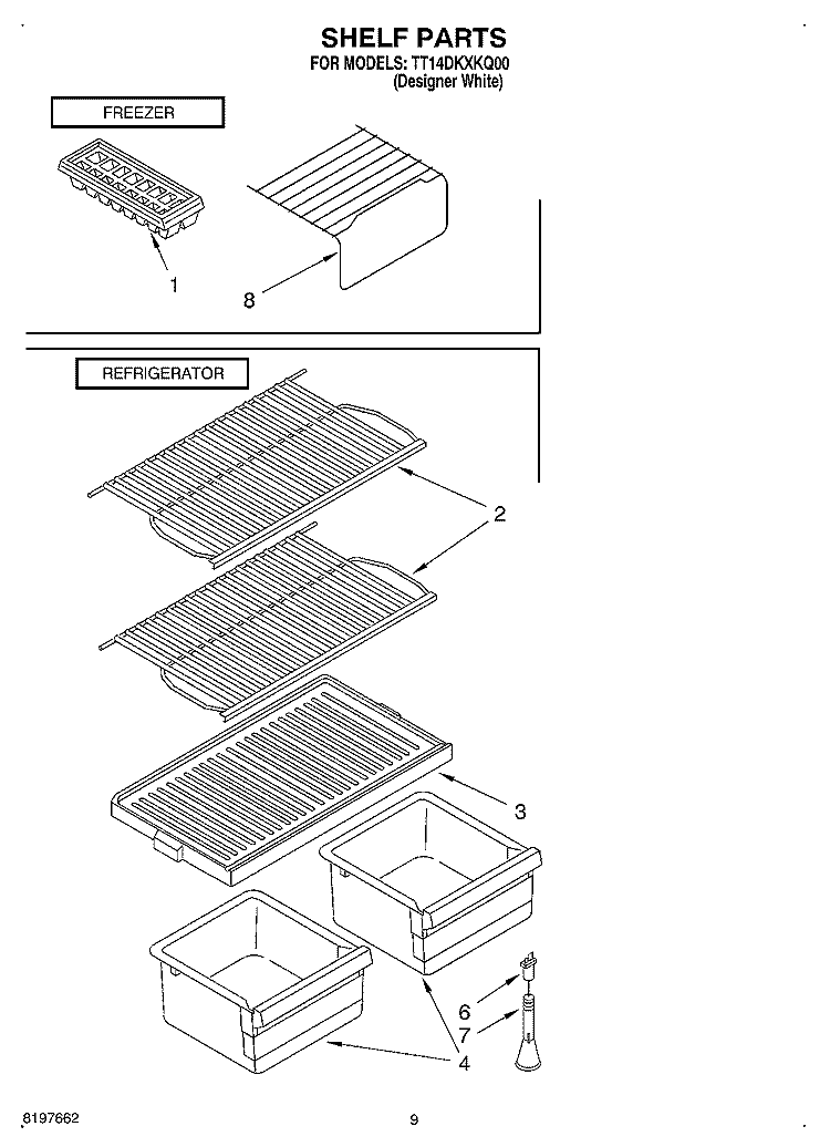 SHELF, OPTIONAL Diagram and Parts List for TT14DKXKQ00  Estate Refrigerator