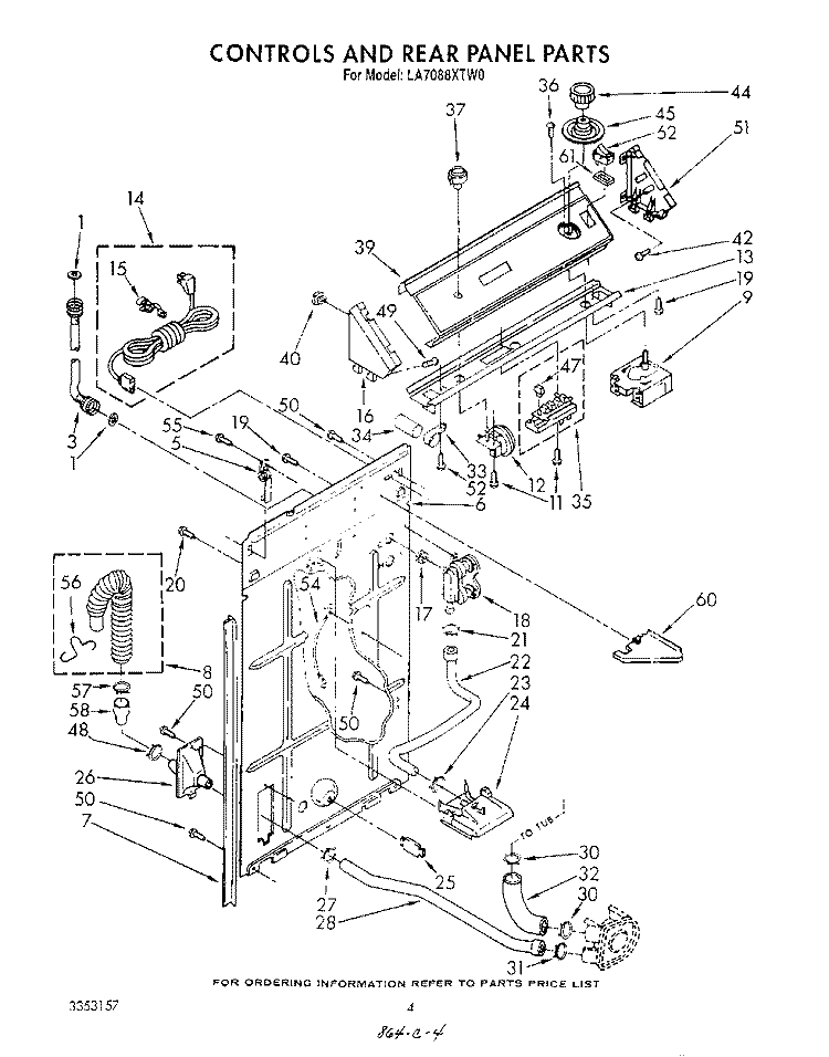 CONTROLS AND REAR PANEL Diagram and Parts List for LA7088XTM0  Whirlpool Washer
