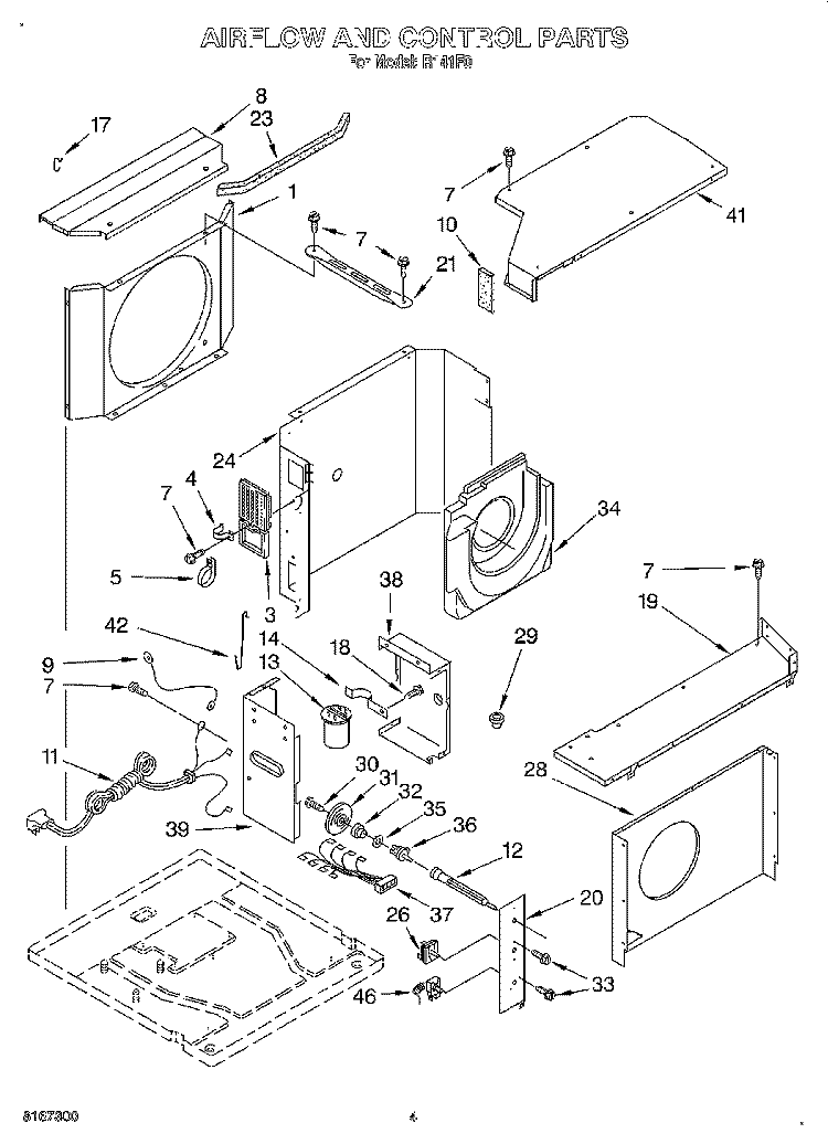 AIRFLOW AND CONTROL Diagram and Parts List for R141F0  Whirlpool Air Conditioner