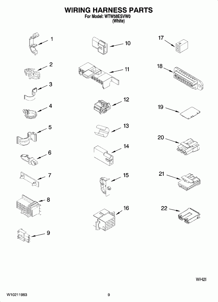 WIRING HARNESS PARTS Diagram and Parts List for WTW58ESVW0  Whirlpool Washer