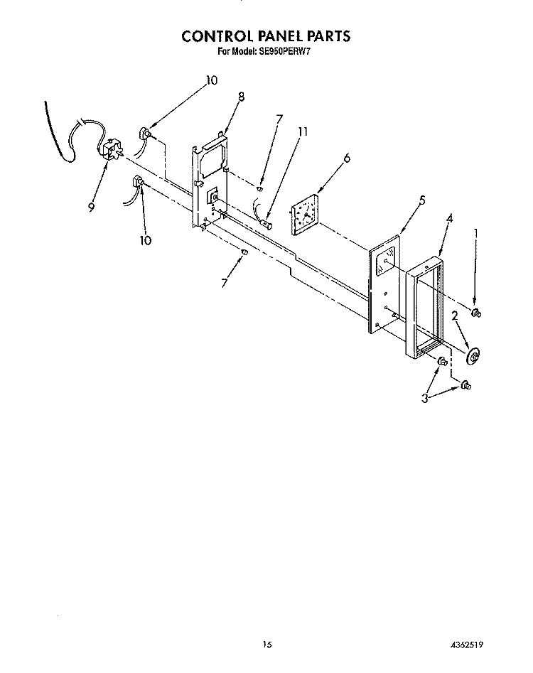 CONTROL PANEL Diagram and Parts List for SE950PERW7  Whirlpool Range