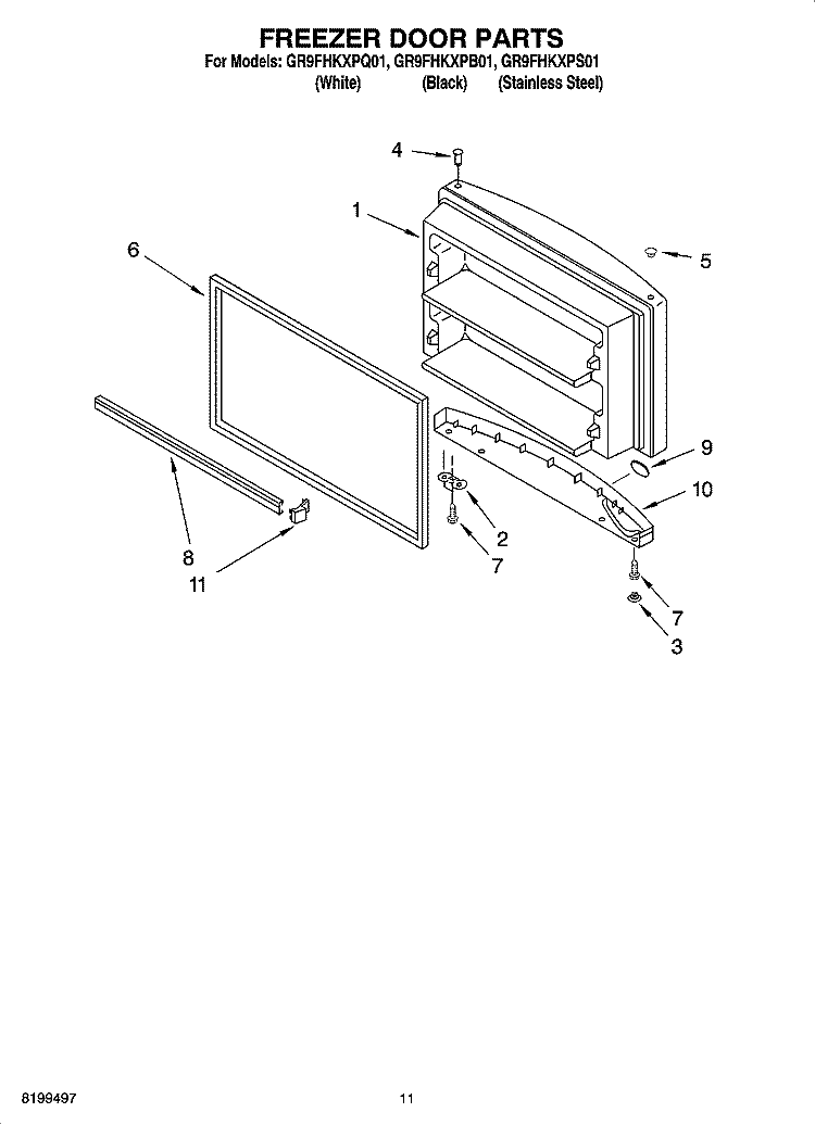 FREEZER DOOR PARTS, OPTIONAL PARTS Diagram and Parts List for GR9FHKXPB01  Whirlpool Refrigerator