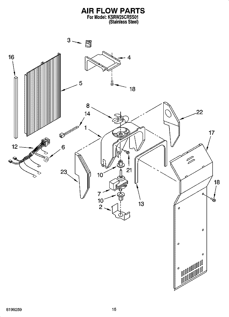 AIR FLOW PARTS Diagram and Parts List for KSRW25CRSS01  KitchenAid Refrigerator