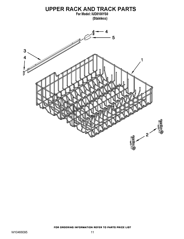 UPPER RACK AND TRACK PARTS Diagram and Parts List for IUD8100YS0  Whirlpool Dishwasher