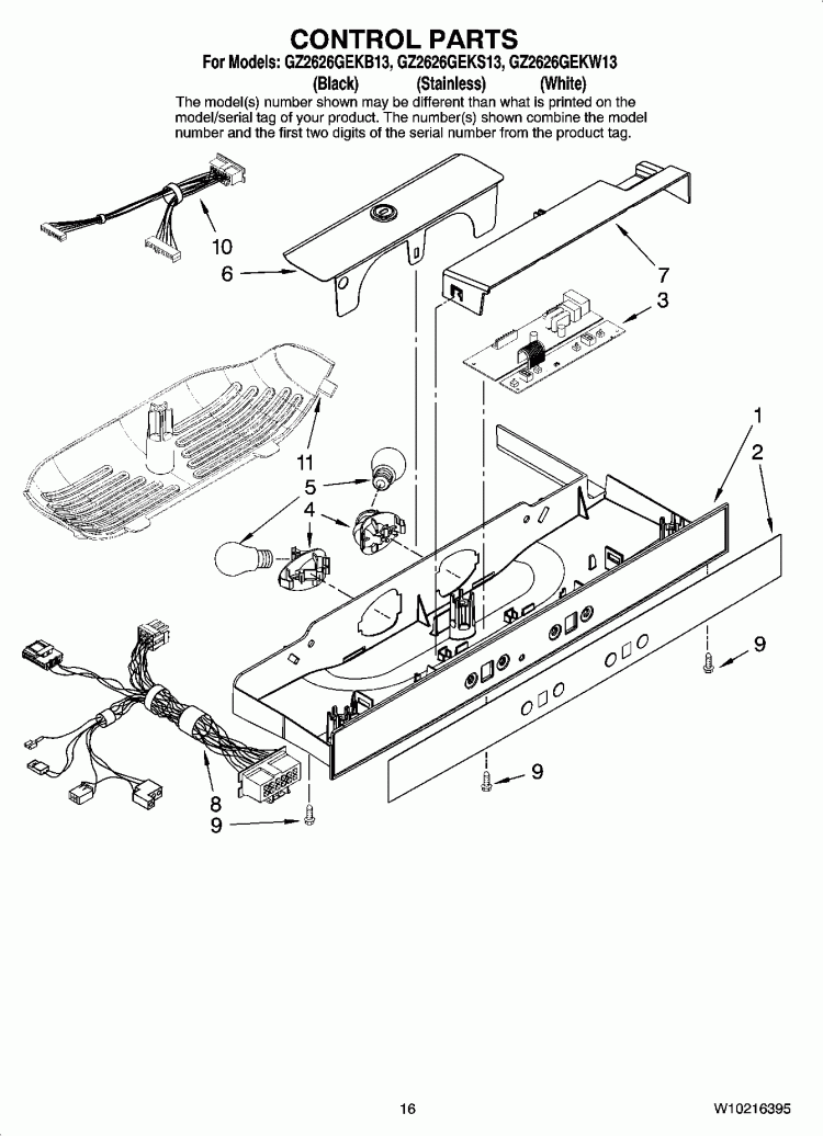 CONTROL PARTS Diagram and Parts List for GZ2626GEKB13  Maytag Refrigerator